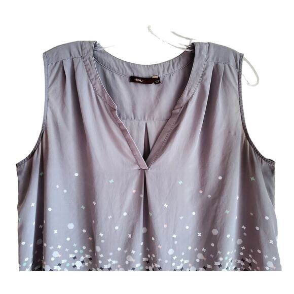 TEA Women's M 100% Silk Top Sleeveless Gray Green Peach Confetti V-Neck Bust 40" - Picture 2 of 6